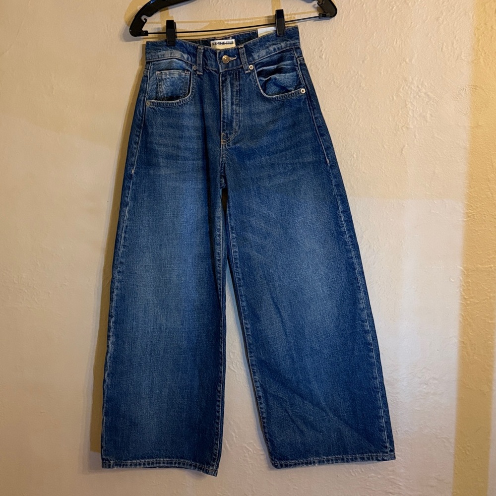 Free People Wide Leg Flare Jeans - Medium Blue Denim
